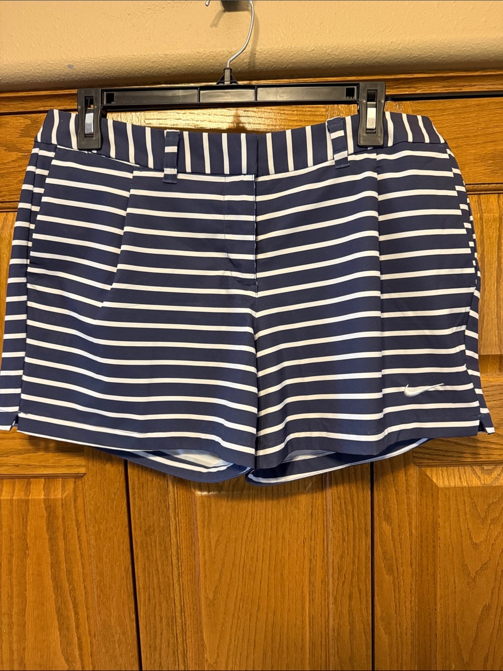 Nike Women’s Navy and White Striped Athletic Shorts-Size: 10